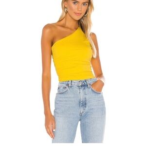 Annu Ruched - Superdown - Yellow One-Shoulder Top - Size Small